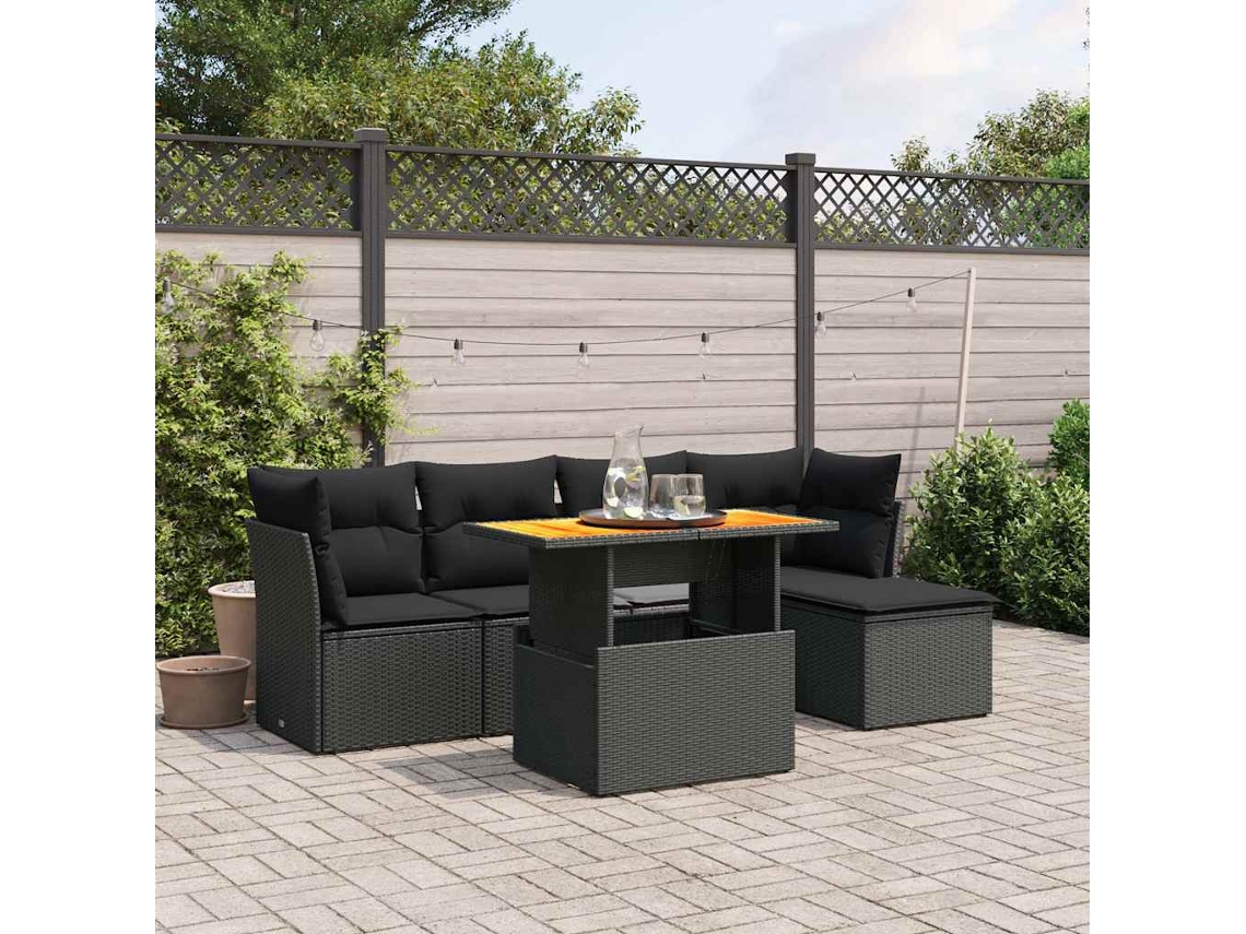 Vidaxl 6 Pcs Conjunto Sofás De Jardim C/ Almofadões Vime Pe Preto