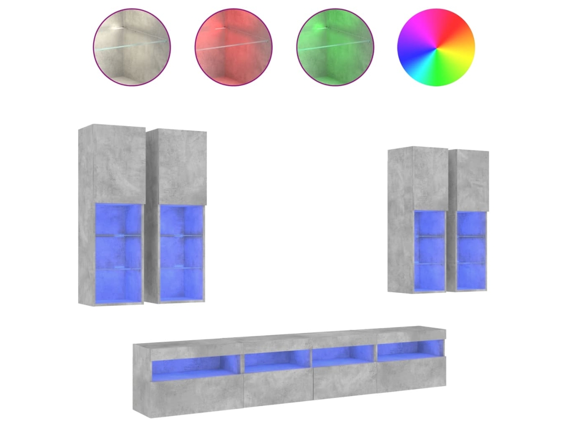 7 Pcs Conjunto Móveis de Parede para TV com Luzes Led Cinzento Cimento MAISON EXCLUSIVE