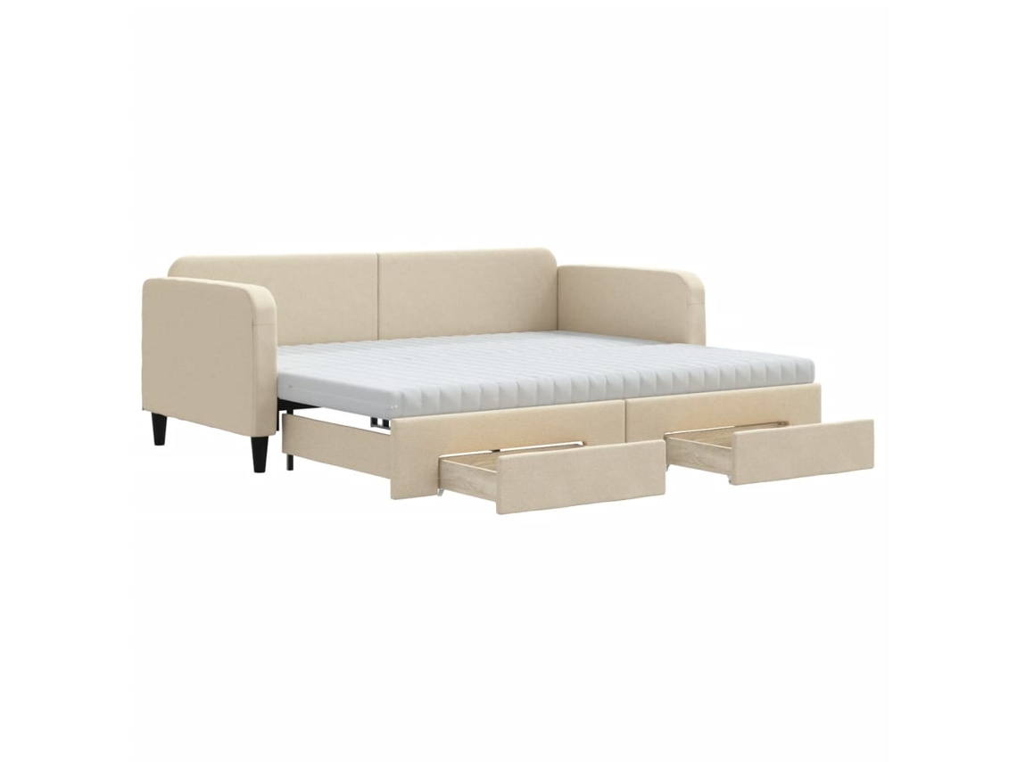 Sofá cama com Gavetão e Gavetas 90x200 Cm Veludo Creme MAISON EXCLUSIVE