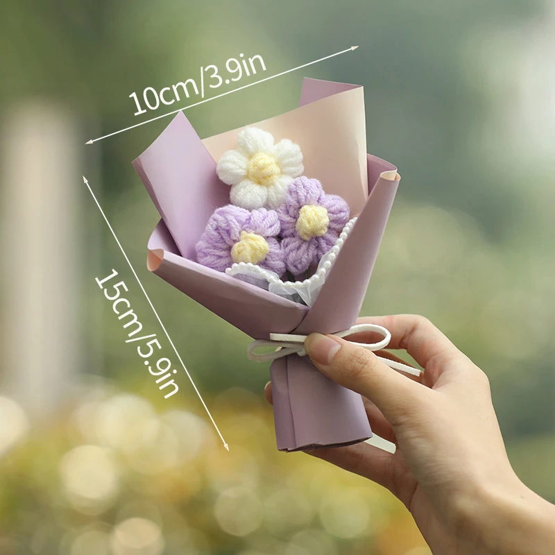 Buquês em Miniatura de Profiteroles de Crochê, Buquês Finalizados À Mão, Arranjos Florais Tricotados. MDUG