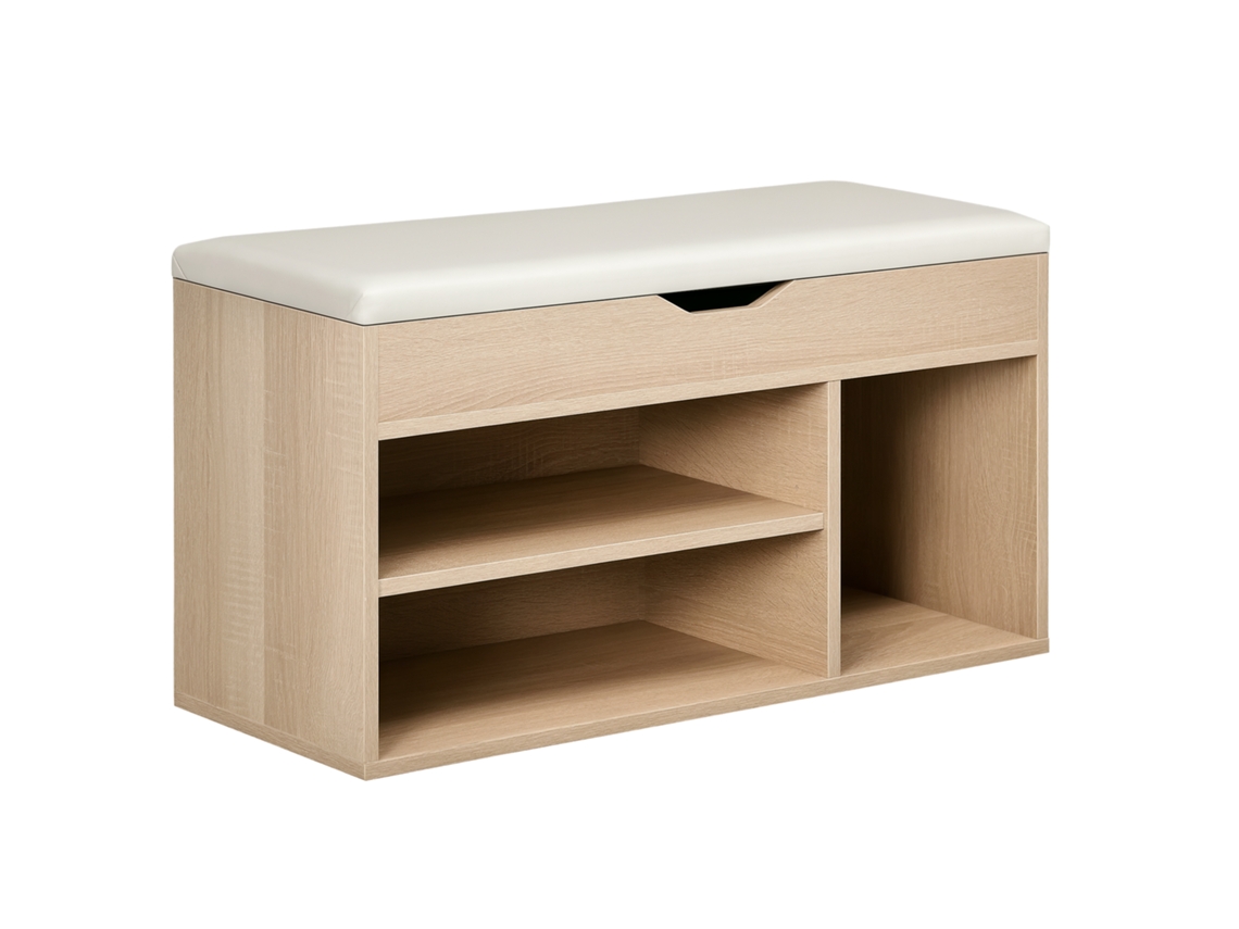 Sapateira Salva espaço Acolchoada com 2 Prateleiras Abertas e Compartimento Oculto,em Madeira e Couro Pu,80x30x45 Cm BTFORUS