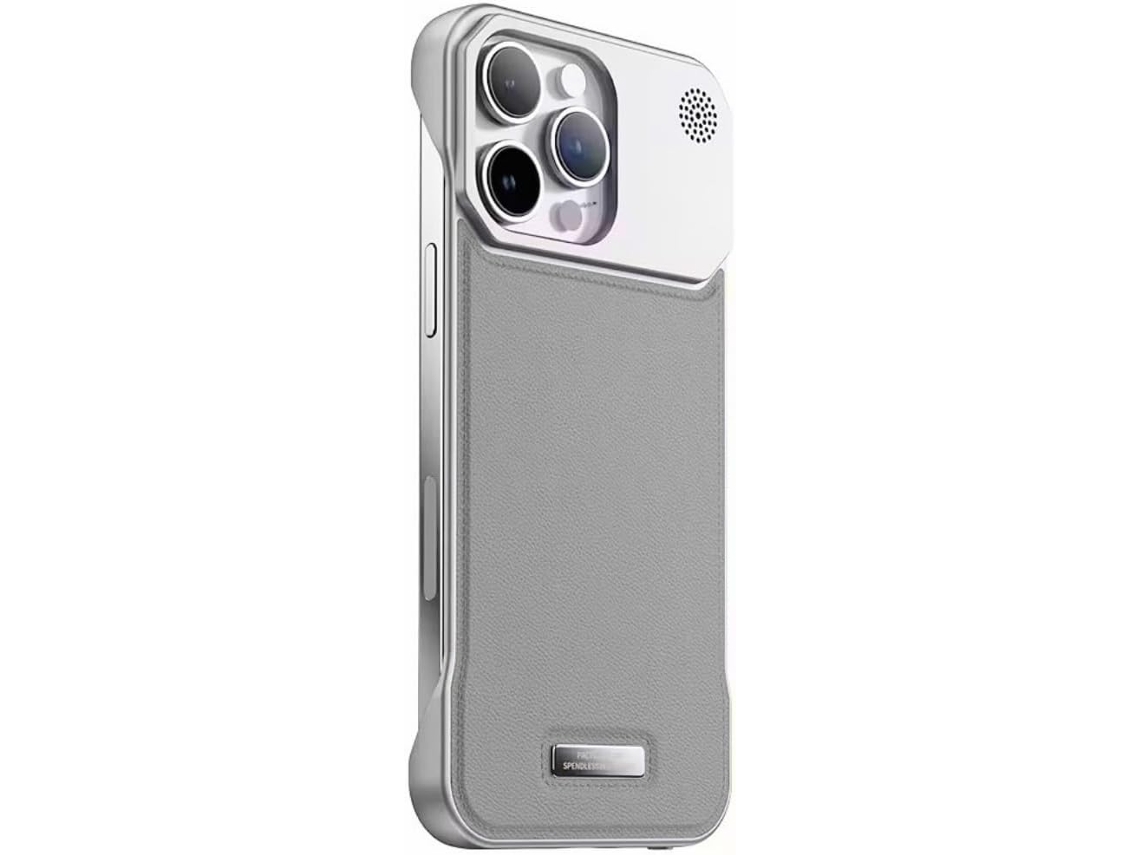 Capa Magnética Com Revestimento De Couro E Borda Metálica Para Iphone 15 Pro Max, Cinza