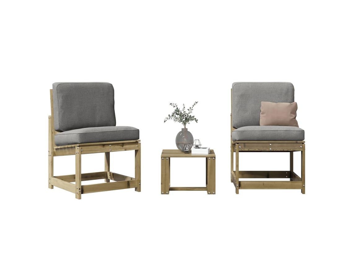 Vidaxl 3 Pcs Conjunto Lounge De Jardim Madeira De Pinho Impregnada