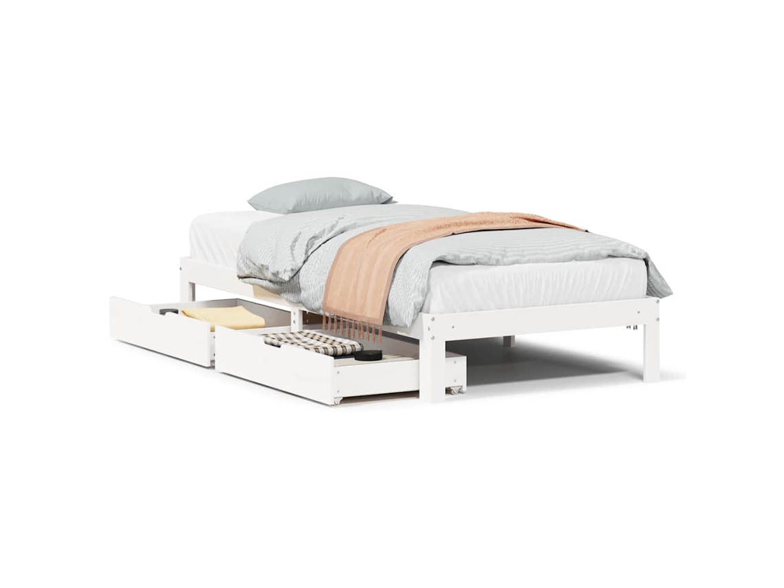 Estrutura de Cama com Gavetas 75x190 cm Pinho Maciço Branco MAISON EXCLUSIVE