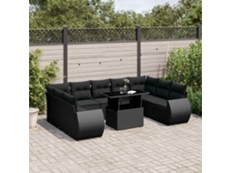 Vidaxl 10 Pcs Conjunto Sofás De Jardim C/ Almofadões Vime Pe Preto