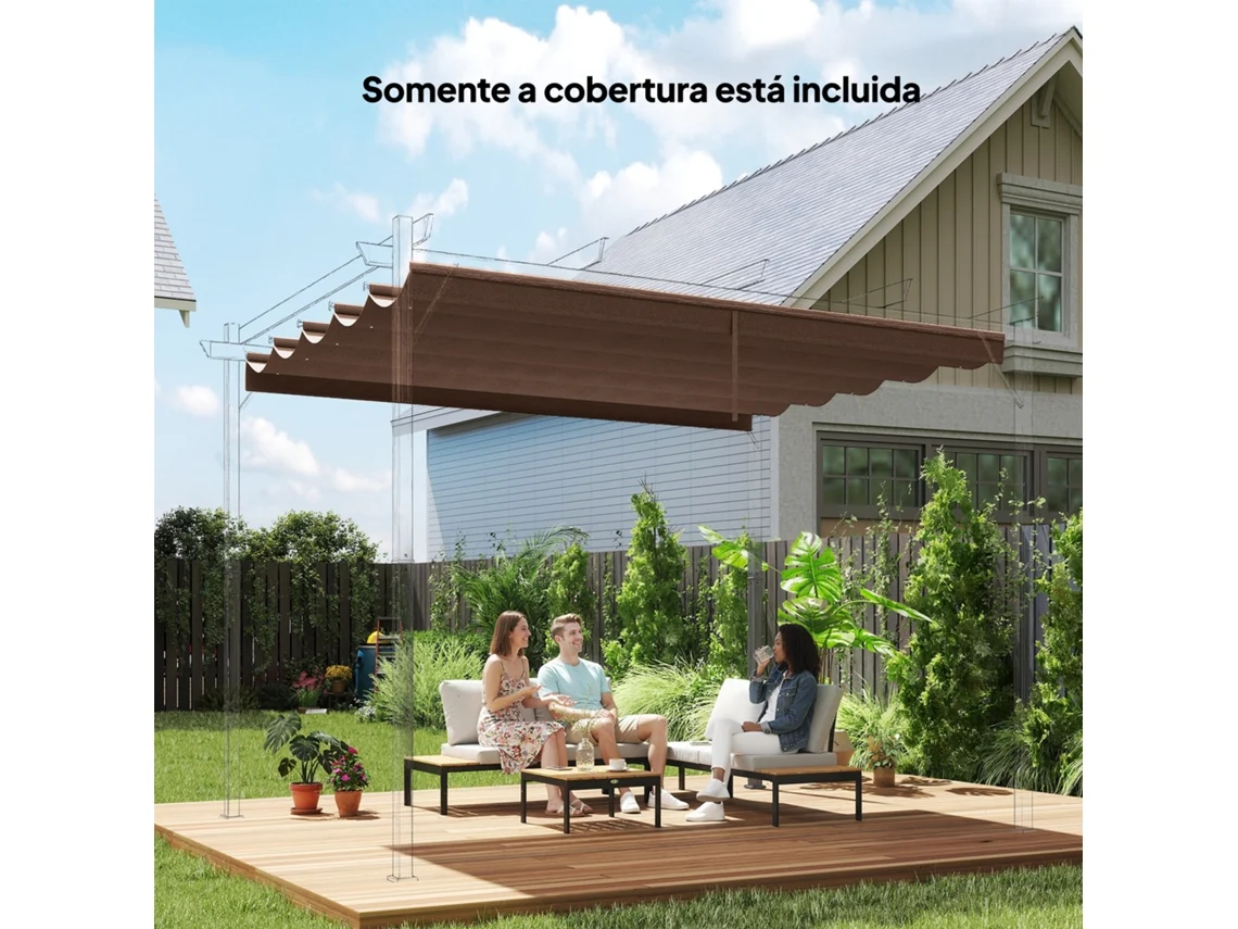 Cobertura para Pérgola 2.5x2.55cm Teto Subst. Retrátil P/ Gazebo com 10 Orifícios de Drenagem Café