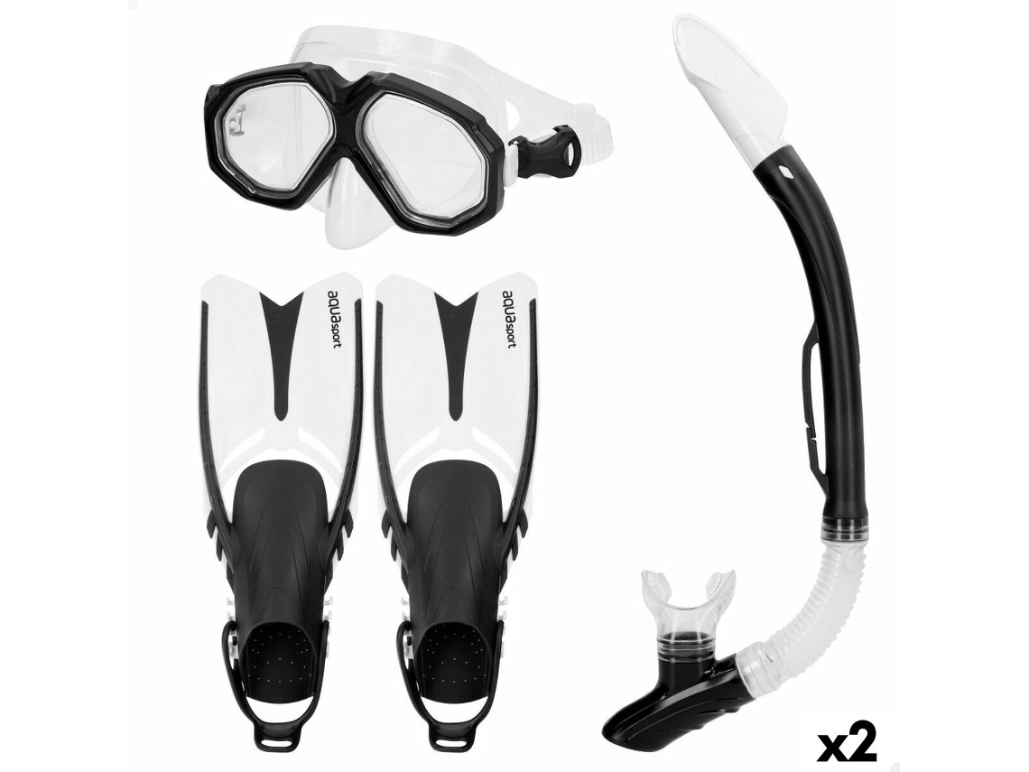 Óculos de Mergulho com Tubo e Barbatanas AQUASPORT Preto Adultos (2 Unidades)