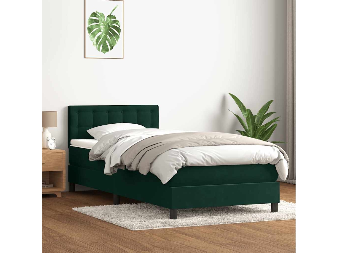 Vidaxl Cama Com Molas/colchão Verde-escuro 80x220 Cm Veludo