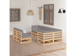 Conjunto Lounge Jardim 7 Peças C/ Almofadões Pinho Maciço Dkd Home Decor