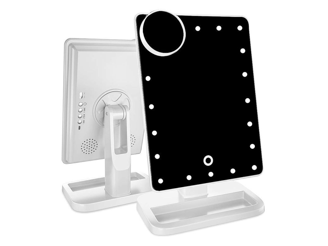 Espelho de vaidade LINJOU com luzes, Bluetooth, tela LED, 10x, branco