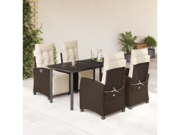 Vidaxl 5 Pcs Conjunto Jantar P/ Jardim C/ Almofadões Vime Pe Castanho