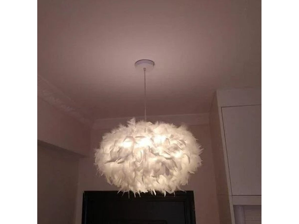 Luminária Pendente De Penas Brancas E27 40w Diâmetro 45 Cm