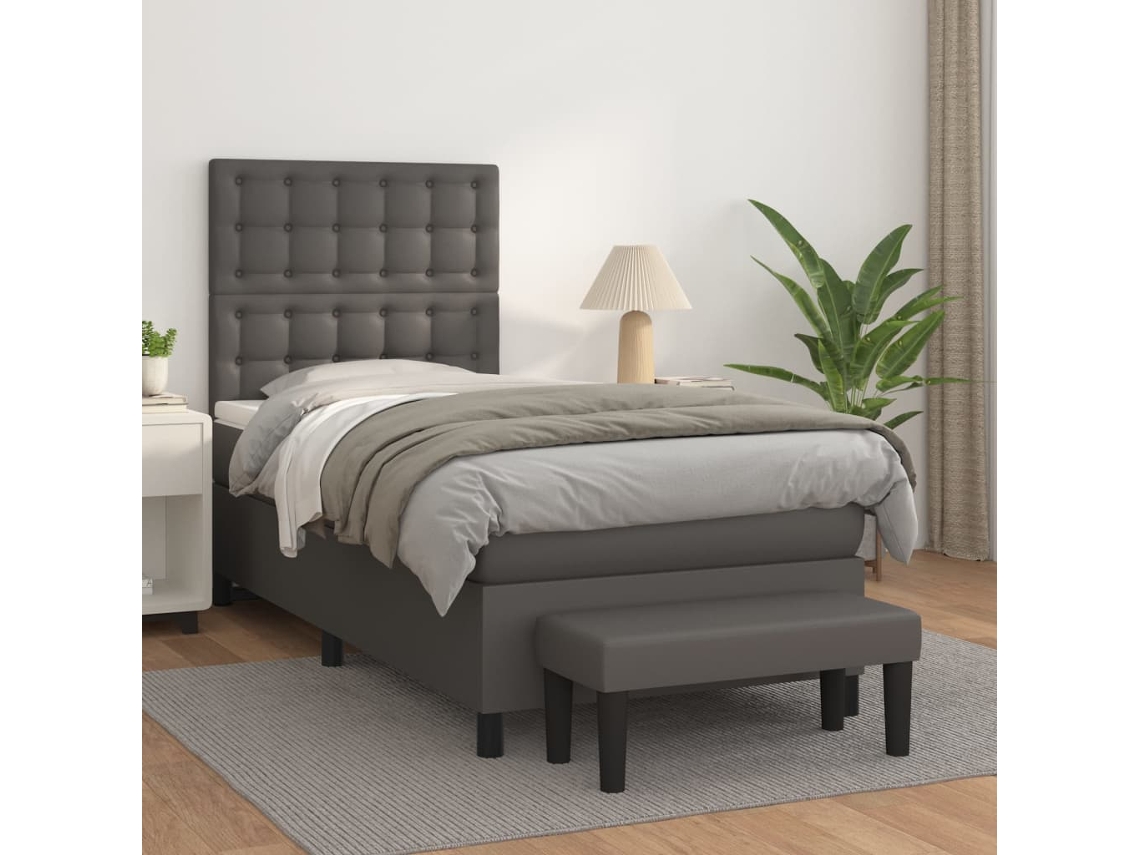 Cama Com Molas/colchão 90x190 Cm Couro Artificial Cinzento
