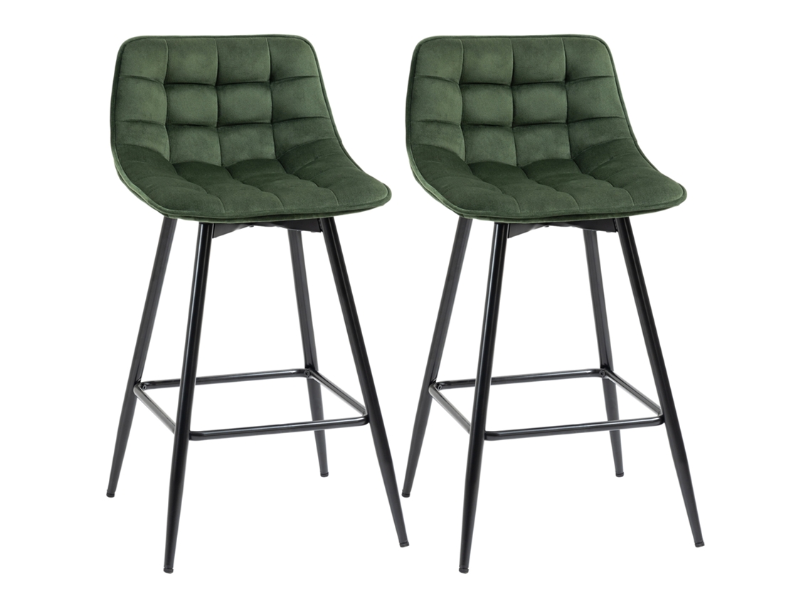 Conjunto de 2 Banquetas de Bar com Encosto e Apoio para os Pés em Metal e Veludo verde 45x47x84cm BTFORUS