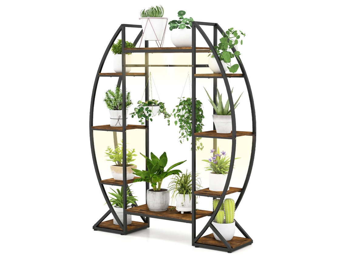 Suporte para Plantas de Interior COSTWAY com Lâmpada de Cultivo, 10 Prateleiras de Metal Castanho e Preto