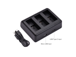 Carregador de bateria para câmera de ação com 3 slots, carregamento rápido e entrada micro USB tipo C. Substitui as baterias GoPro Hero 9 e 10. LAXISCREED