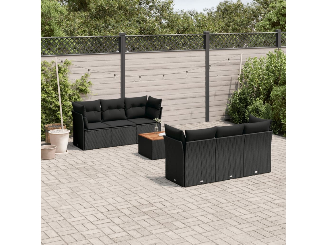 Vidaxl 7 Pcs Conjunto De Sofás P/ Jardim C/ Almofadões Vime Pe Preto