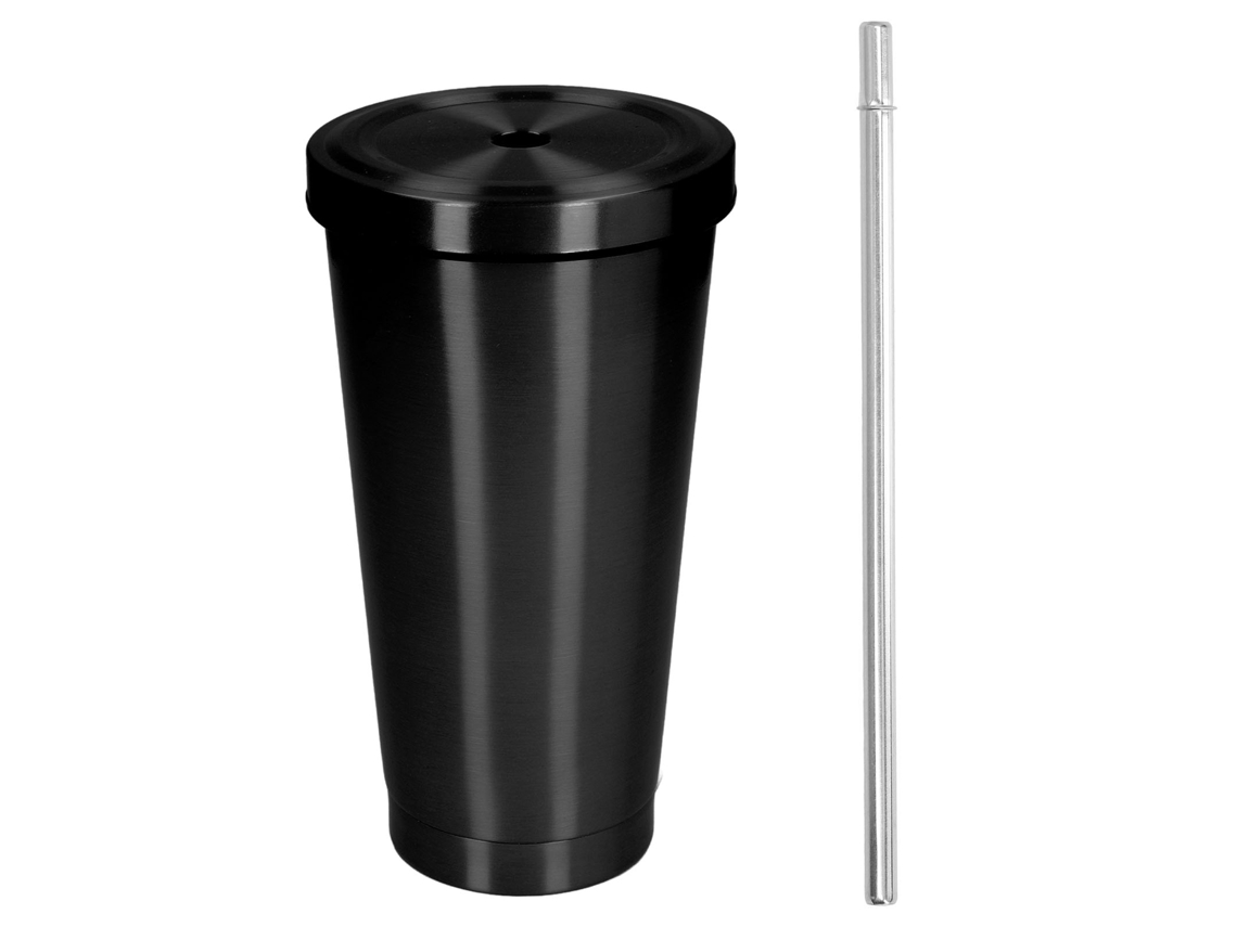 Caneca de Água S/MARCA de aço inoxidável portátil com tampa e canudo para viagens praia 500ml preta