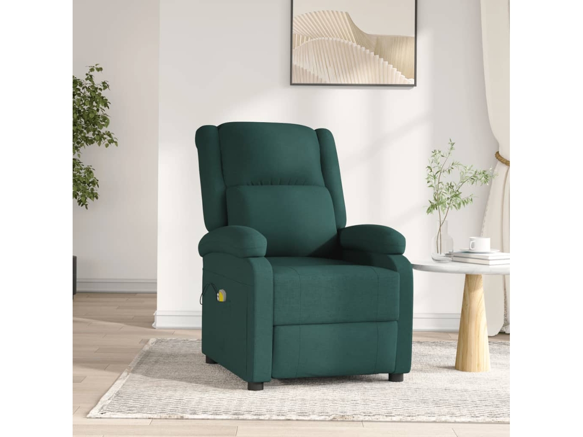 Vidaxl Poltrona De Massagens Elétrica Tecido Verde-escuro