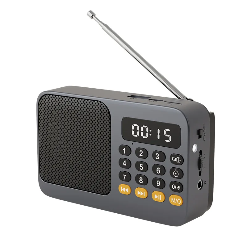 Mini Rádio Dsp Display Led Recarregável Alto falante Bluetooth Gravação de Suporte Cartão Tf Temporizador de Sono MDUG (cinza)