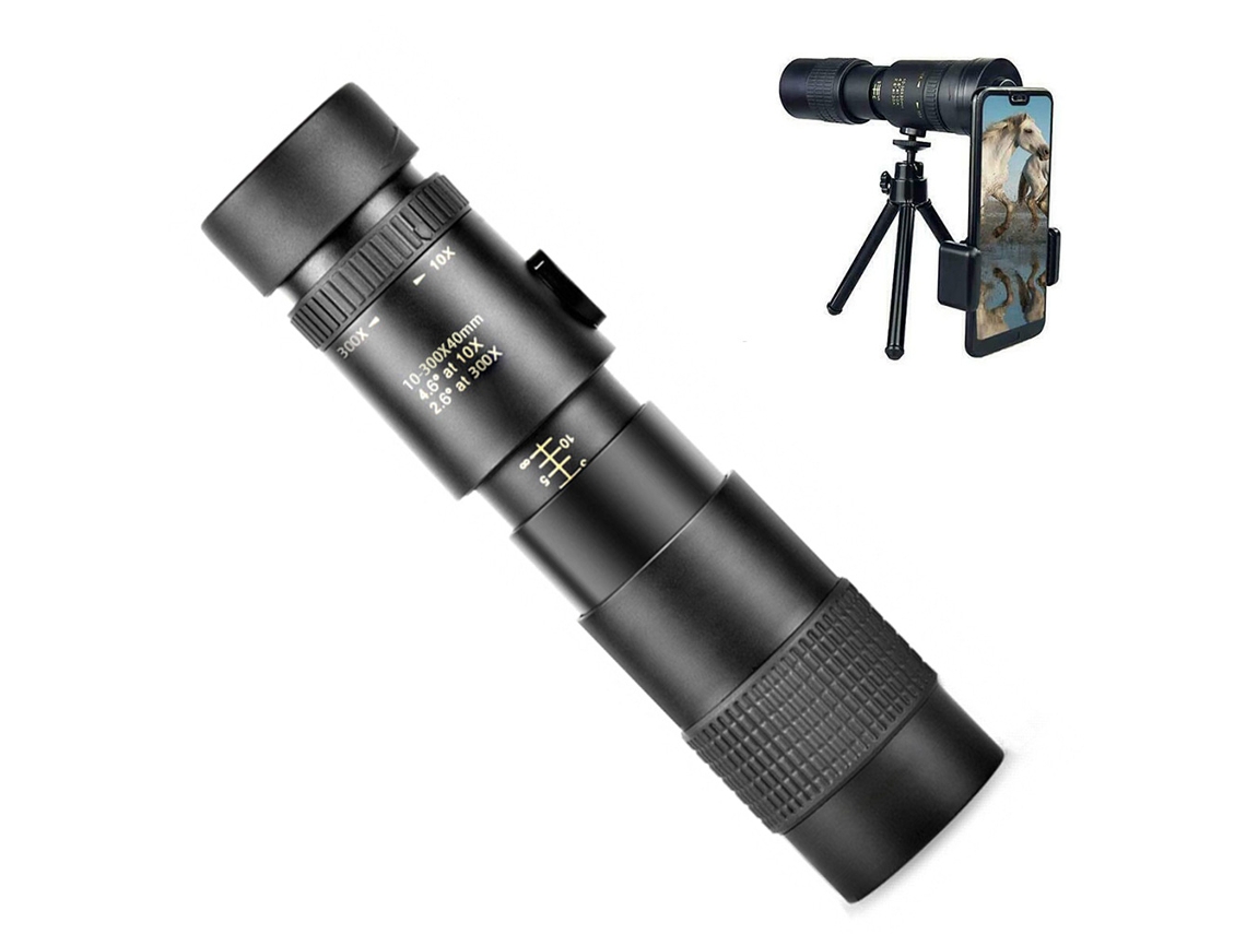 Telescópio Monocular Compacto e À Prova D'água com Zoom de 10, 300x40mm, Suporte para Smartphone e Tripé Caminhadas BRILVIBERA