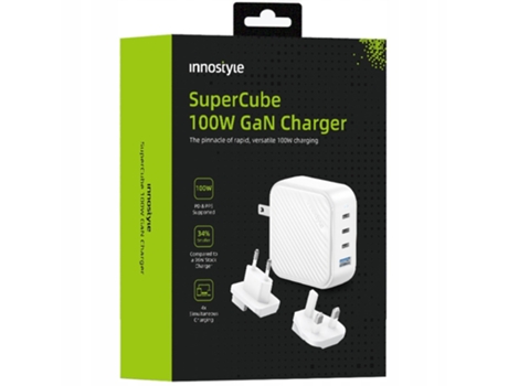 Innostyle Carregador Rápido E Poderoso Gan Travel Ue Eua Reino Unido Au 4x Usb Usb-c 100w