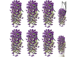 Conjunto De 6 Flores Artificiais Suspensas Resistentes Aos Raios Uv, Ideais Para Decoração De Varandas E Jardins. Cor Roxa. Siurn