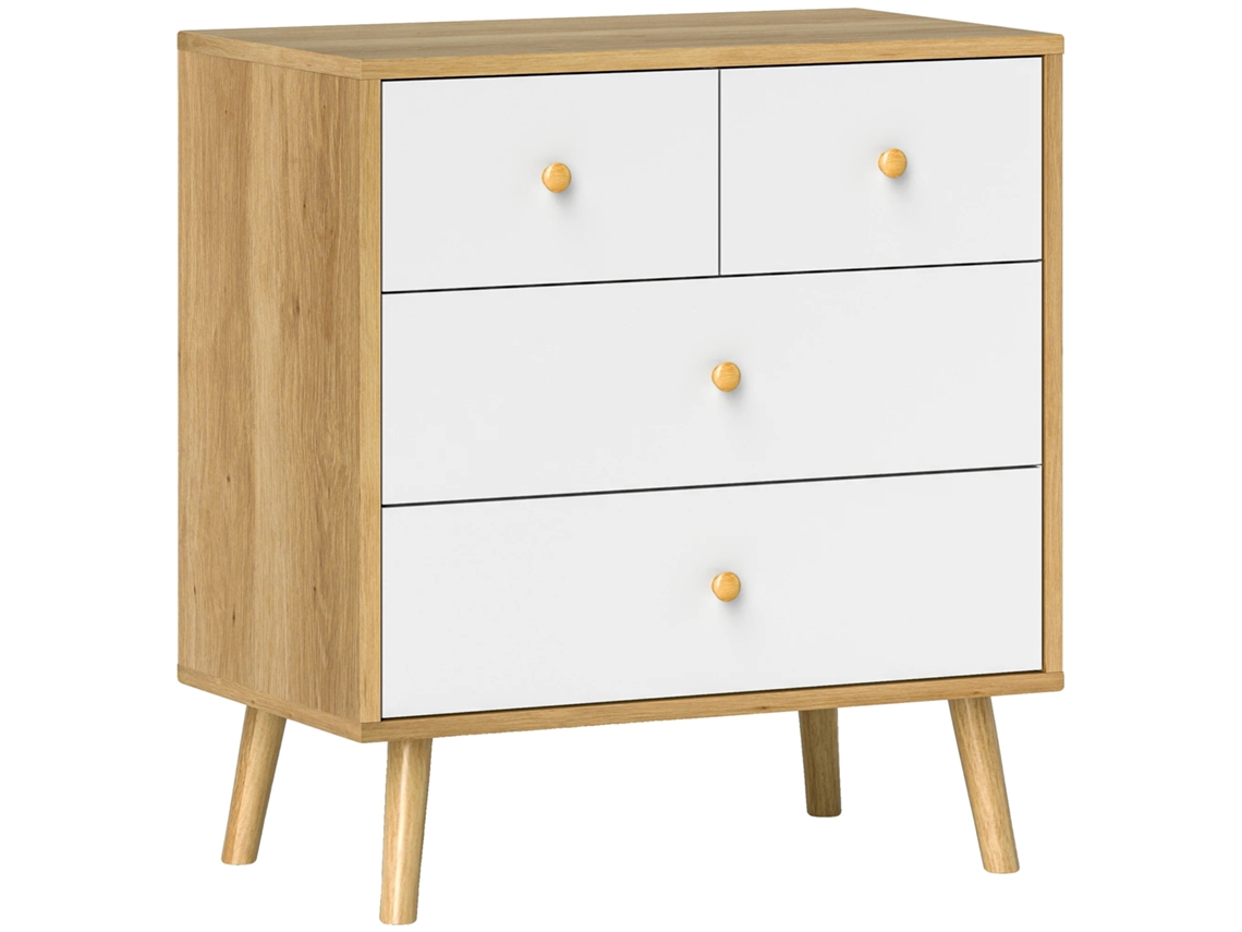 Cômoda, Estilo Moderno Minimalista, Armazenamento Com 4 Gavetas, Natural