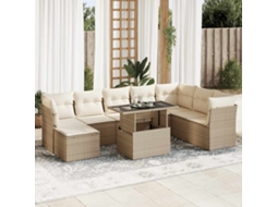 Vidaxl 9 Pcs Conjunto De Sofás P/ Jardim Com Almofadões Vime Pe Bege
