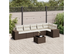 Vidaxl 7 Pcs Conjunto De Sofás Jardim C/ Almofadões Vime Pe Castanho