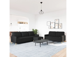 3 Pcs Conjunto de Sofás com Apoio para Pés Tecido Preto SYFAX