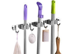 Suporte De Parede Cinza Para Vassouras E Esfregões, Suporte De Aço Inoxidável Para Vassouras E Esfregões, Cabide Para Armazenamento Na Cozinha