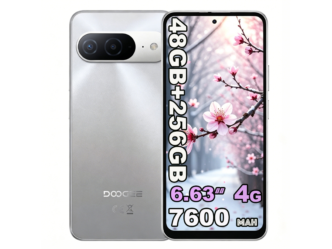 B10 Smartphone 4g 6.63" 120hz 48gb Ram 256gb 7600mah Nfc Android 16 Prata DOOGEE