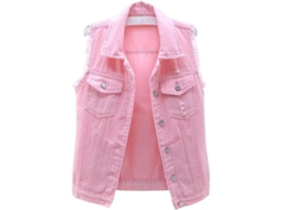 Rebe-chaleco Vaquero Corto Para Mujer Sin Mangas Con Botones Casual Roto Xov X-large Rosa