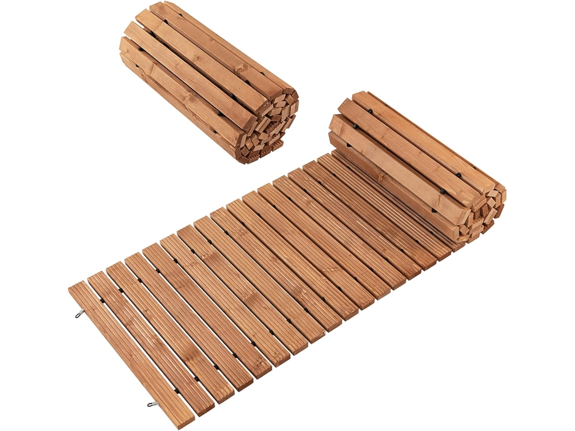 Caminho de Jardim com Rolos de Madeira de 245 Cm Passadeira de Madeira Resistente Às Intempéries com Rede de Arame e Textura Passadeira COSTWAY