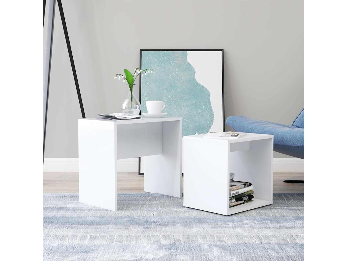 Vidaxl Conjunto Mesas De Centro Derivados De Madeira Branco