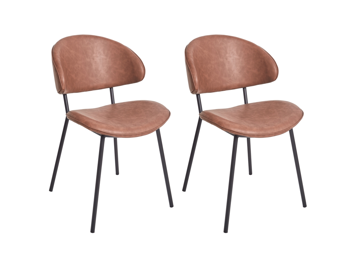 Conjunto de 2 cadeiras de refeição sem braços BELIANI Kiana de Pele sintética Castanho 50x59x81