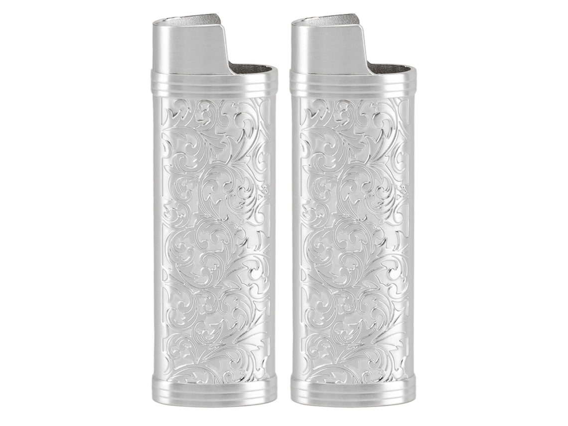 2pcs Isqueiro Caso Capa Vintage Estilo Floral Estampado Liga De Zinco Shell Para Proteção De Isqueiro Prata