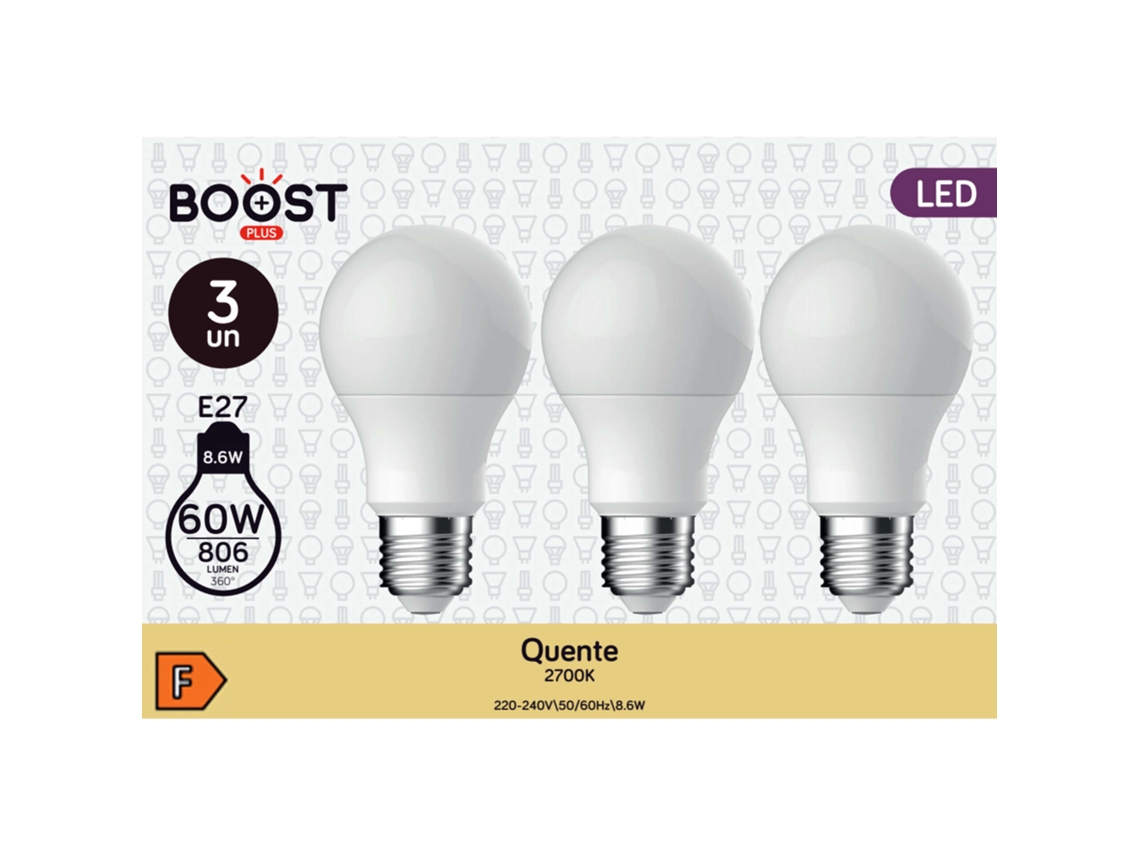 Lâmpada LED Standard E27 2700K 60W BOOST emb. 3 un