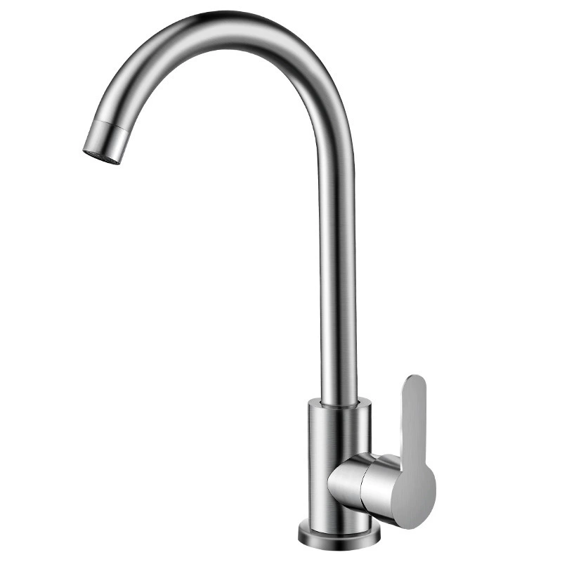 Torneira De Cozinha Em Aço Inox 304, Misturadora Quente E Fria, Bica Alta Curva