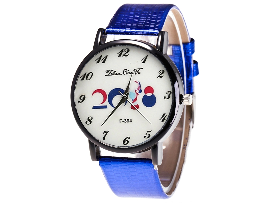 Relógio de pulso para casal com pulseira de couro PU, moderno, mostrador redondo, quartzo, azul.