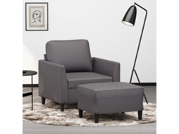 Vidaxl Poltrona Com Apoio De Pés Couro Artificial 60 Cm Cinzento