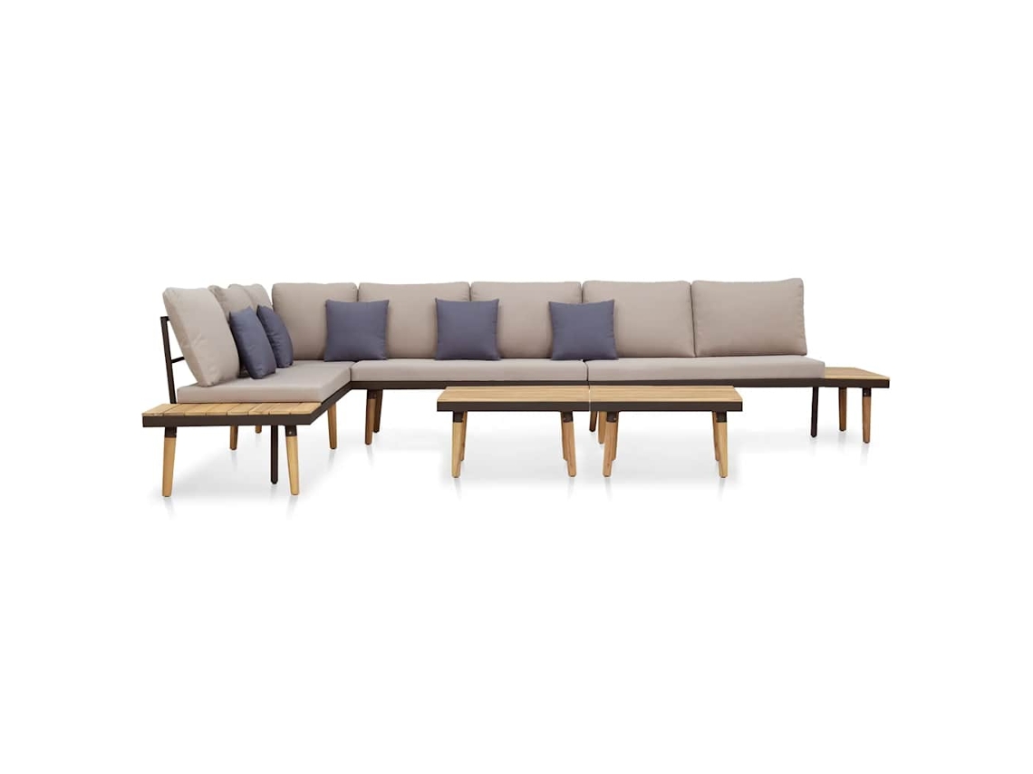 Vidaxl 7 Lugares Conjunto Lounge Jardim + Almofadões Acácia Castanho