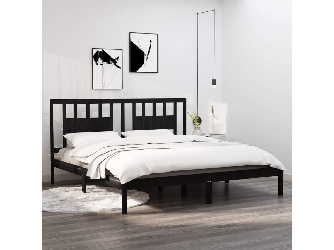 Estrutura De Cama 200x200 Cm Pinho Maciço Preto