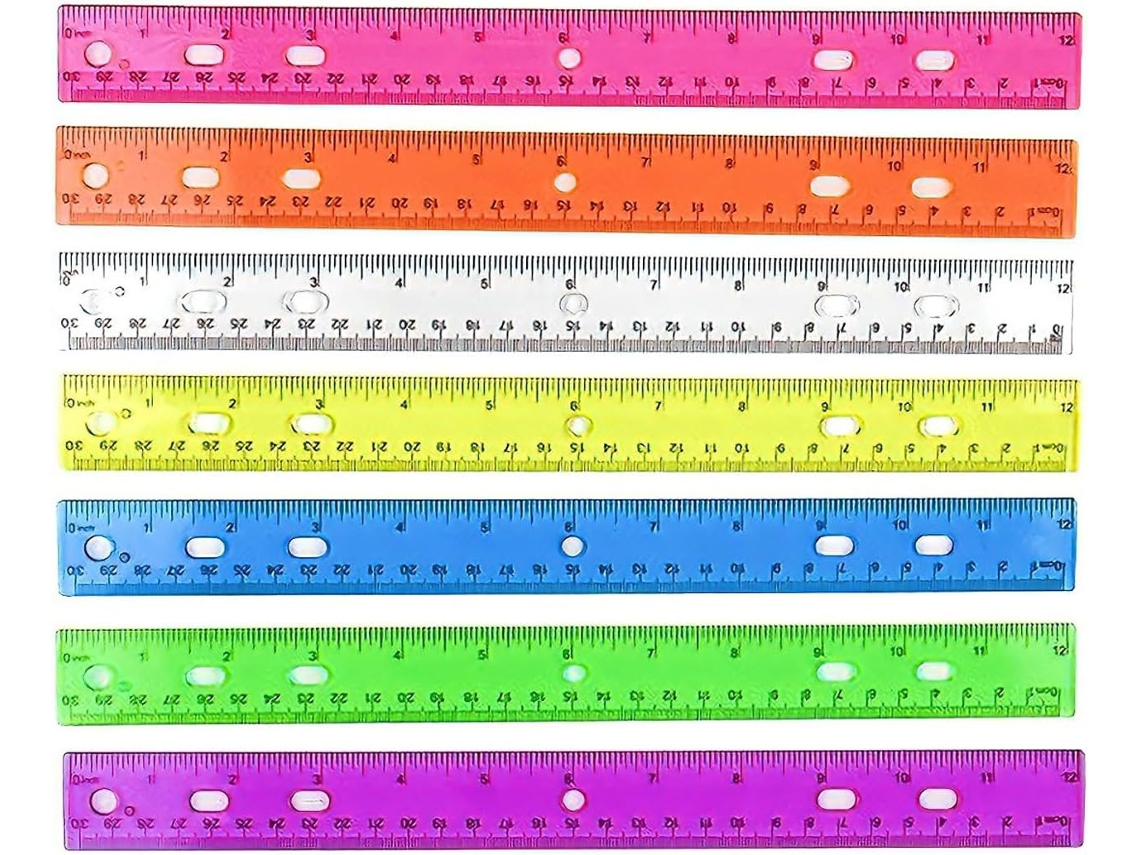Régua transparente de 30 cm com 12 marcações e escala de medidas, ferramenta de medição matemática para estudantes.
