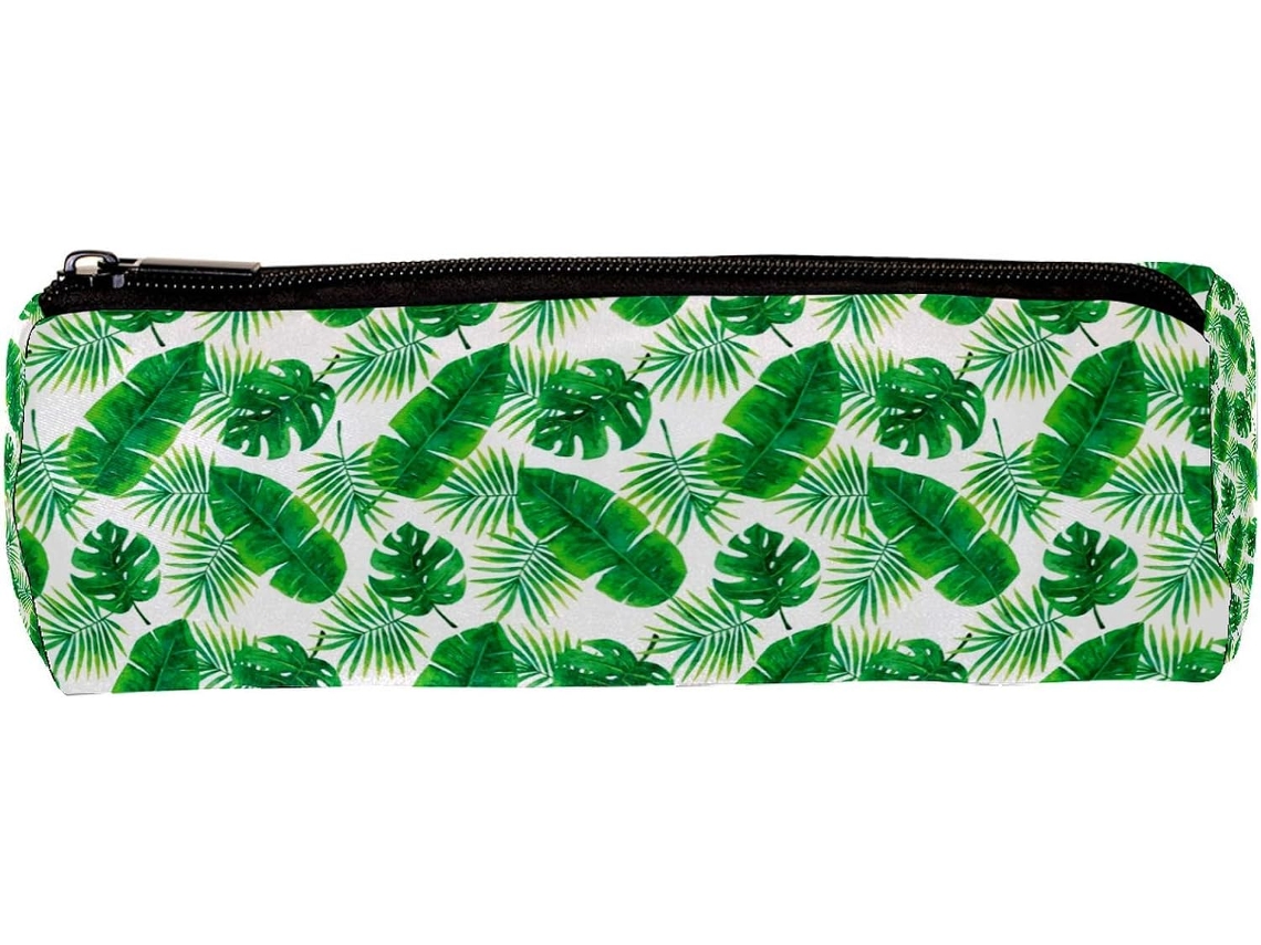 Estojo Lápis Com Estampa De Folha Verde Tropical, Porta Lápis, Organizador De Mesa, Nécessaire Escola E