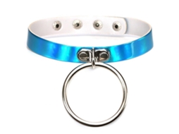Colar De Couro Pu Punk Acessório Fashion Anel Circular Azul