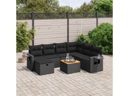Vidaxl 8 Pcs Conjunto Sofás De Jardim Com Almofadões Vime Pe Preto