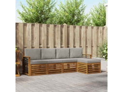 Vidaxl Conjunto De Sofás Para Exterior 5 Unid. Cinza Natural E Claro