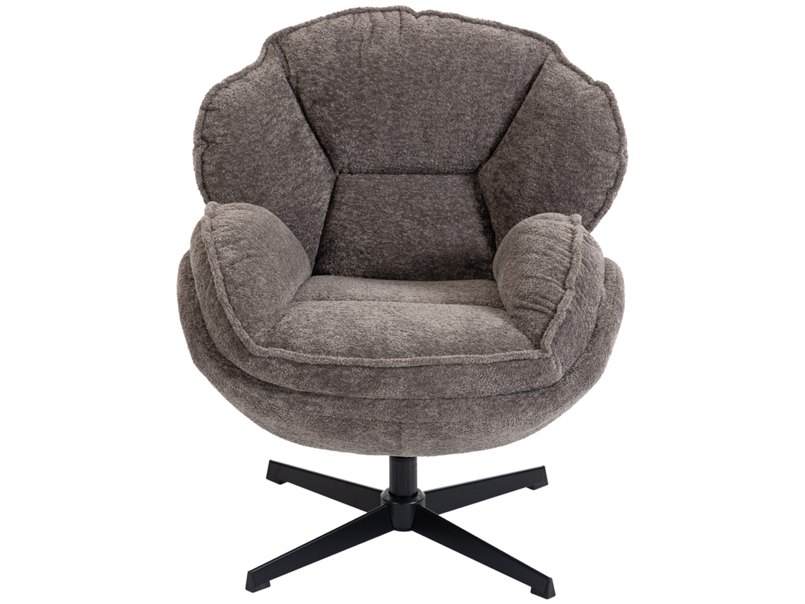 Poltrona Wingback Em Veludo Cinzento Com Rotação 360 Graus E Base De Quatro Estrelas
